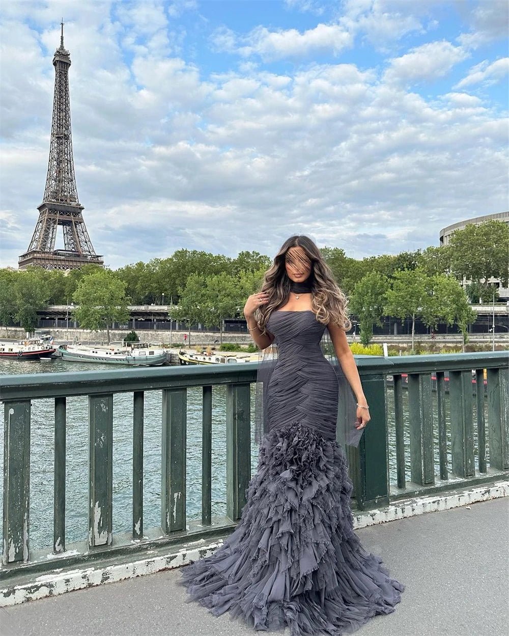 Customized Prom Dresses Elegant Strapless Sheath Homecoming Flowers Fold ChiffonOccasion Evening Gown vestido de festas longo - TRENSET