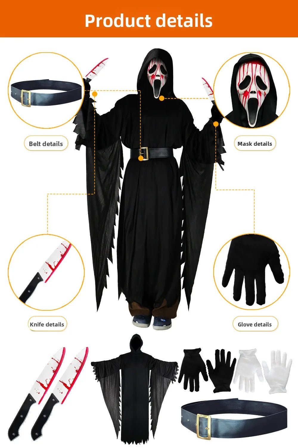 Ghost Scream Halloween Costume Role Party Horror Game Cosplay Jumpsuit With Mask Horrific Death Zombie Masquerade Fancy Dress - TRENSET