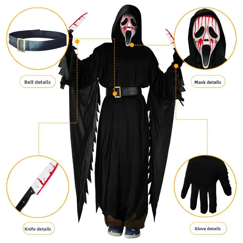 Ghost Scream Halloween Costume Role Party Horror Game Cosplay Jumpsuit With Mask Horrific Death Zombie Masquerade Fancy Dress - TRENSET