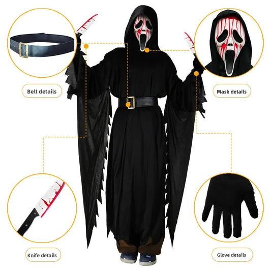 Ghost Scream Halloween Costume Role Party Horror Game Cosplay Jumpsuit With Mask Horrific Death Zombie Masquerade Fancy Dress - TRENSET