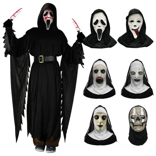 Ghost Scream Halloween Costume Role Party Horror Game Cosplay Jumpsuit With Mask Horrific Death Zombie Masquerade Fancy Dress - TRENSET