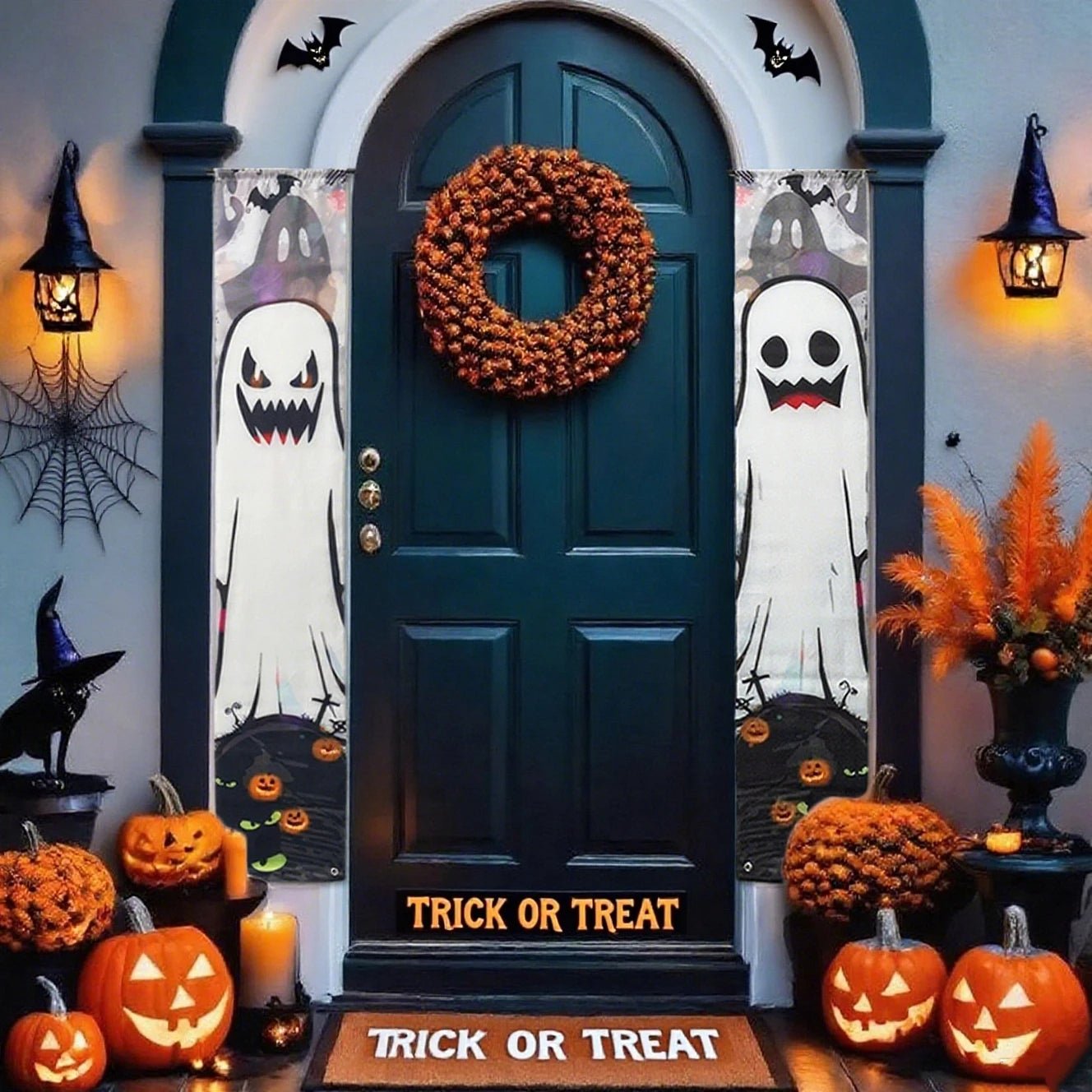 Halloween Trick - or - Treat Themed Porch Banner Hanging Door Curtain Pumpkin Ghost Home Horror Party Decoration Supplies - TRENSET