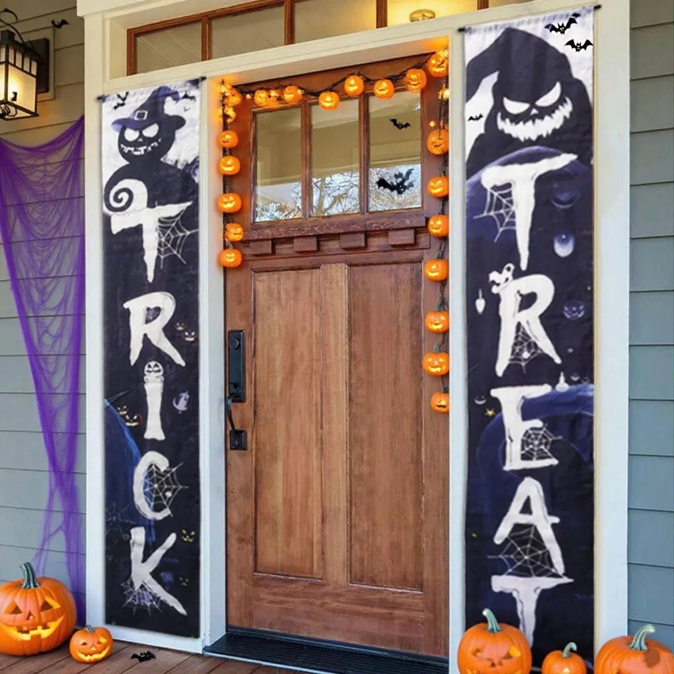 Halloween Trick - or - Treat Themed Porch Banner Hanging Door Curtain Pumpkin Ghost Home Horror Party Decoration Supplies - TRENSET