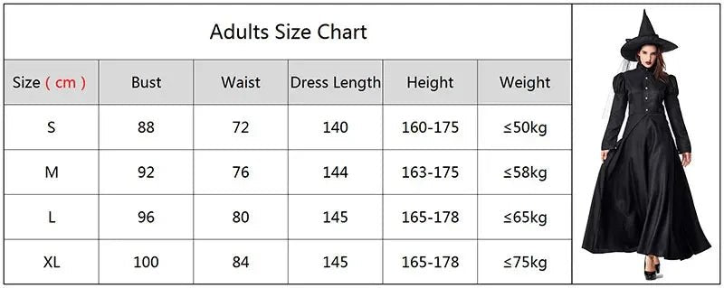 Halloween Wizard Cosplay Costume Kids Adult Halloween Women Deluxe Wicked Witch Costume Black Full Length Dress - TRENSET