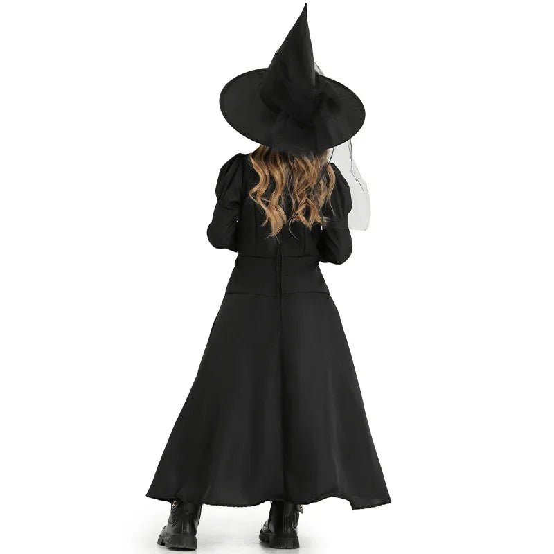 Halloween Wizard Cosplay Costume Kids Adult Halloween Women Deluxe Wicked Witch Costume Black Full Length Dress - TRENSET