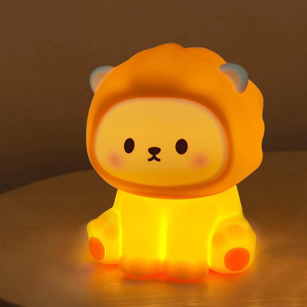 Kawaii Lion Night Light Rechargeable 3 Level Dimmable Silicone Sleeping Light Bedside Lamp Nursery Nightlights For Bedroom - TRENSET
