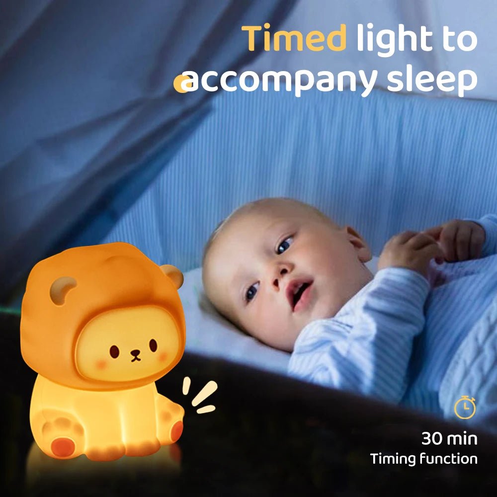 Kawaii Lion Night Light Rechargeable 3 Level Dimmable Silicone Sleeping Light Bedside Lamp Nursery Nightlights For Bedroom - TRENSET