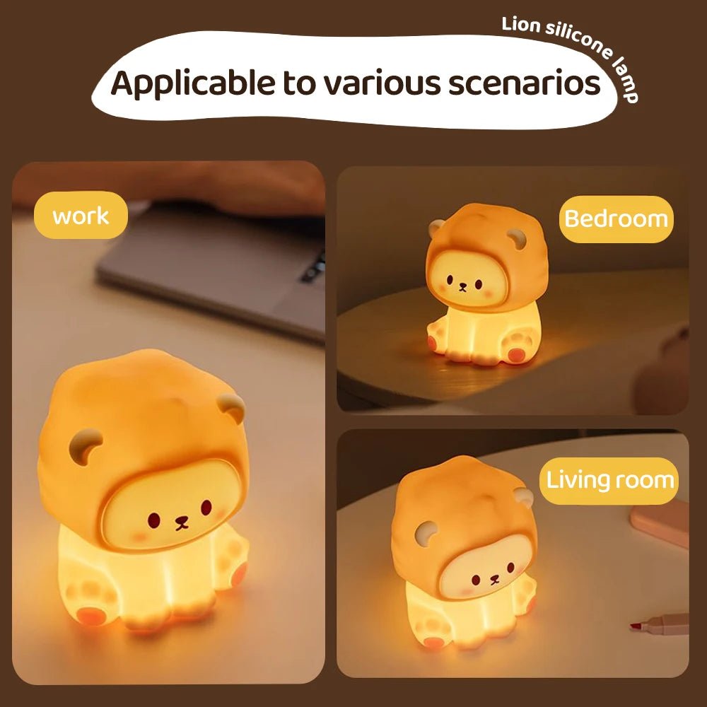 Kawaii Lion Night Light Rechargeable 3 Level Dimmable Silicone Sleeping Light Bedside Lamp Nursery Nightlights For Bedroom - TRENSET