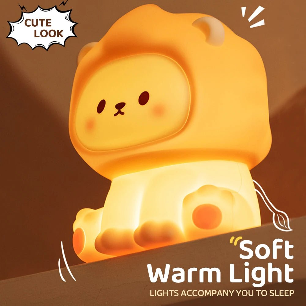 Kawaii Lion Night Light Rechargeable 3 Level Dimmable Silicone Sleeping Light Bedside Lamp Nursery Nightlights For Bedroom - TRENSET