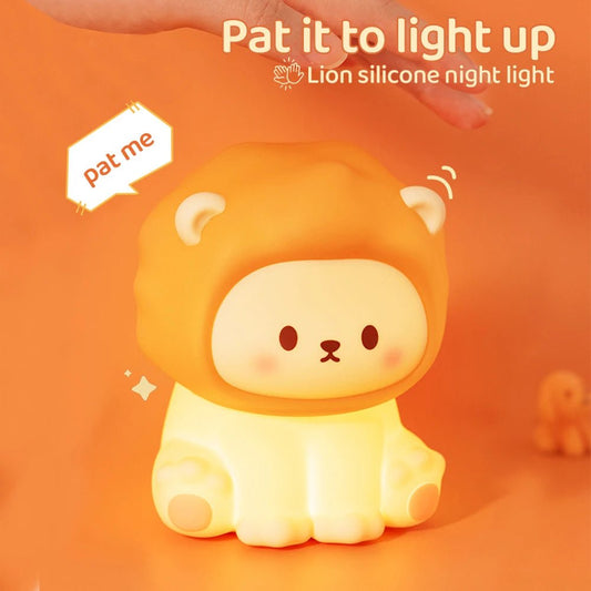 Kawaii Lion Night Light Rechargeable 3 Level Dimmable Silicone Sleeping Light Bedside Lamp Nursery Nightlights For Bedroom - TRENSET
