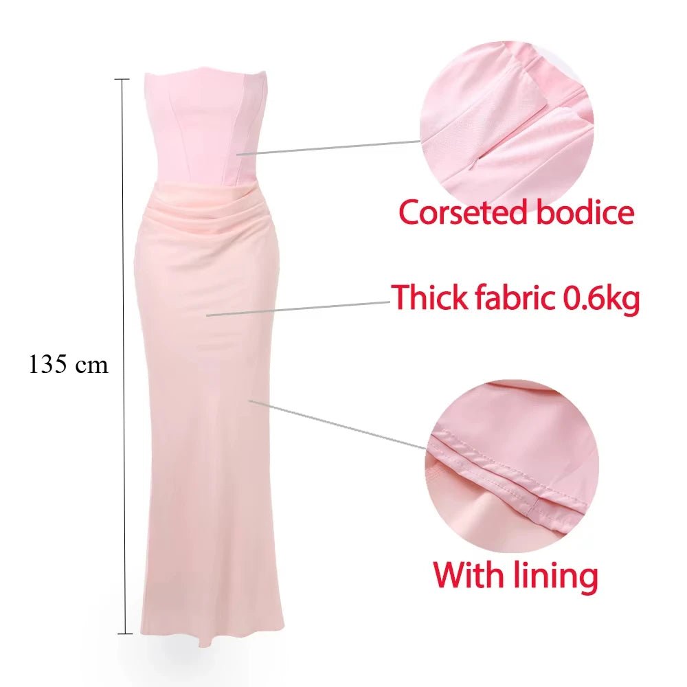 Mingmingxi 2025 Women's Evening Dress Strapless Pink Prom Party Dresses Sexy Satin Long Corset Dress Elegant Maxi Gala Dresses - TRENSET