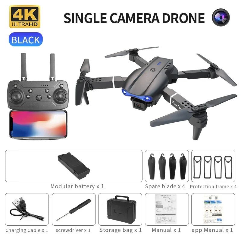 Mini Foldable RC Quadcopter E99 K3 Pro - Dual Camera Aerial Drone with 4K HD, Hold Mode & LED Lights | WIFI Remote Control Toy - TRENSET