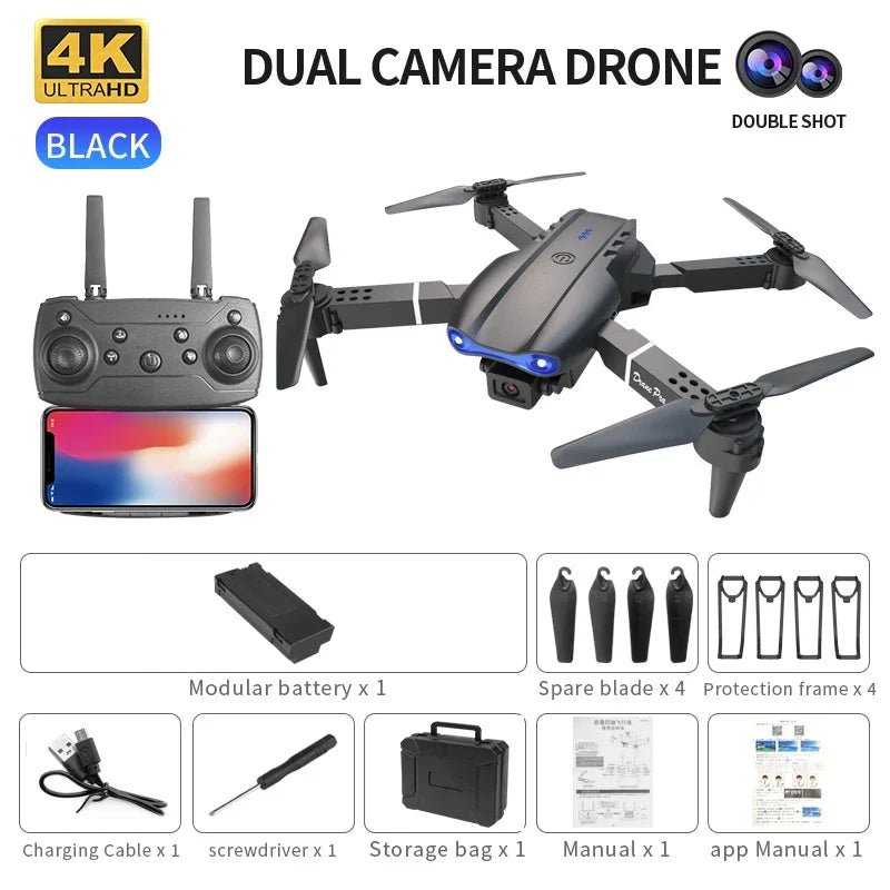 Mini Foldable RC Quadcopter E99 K3 Pro - Dual Camera Aerial Drone with 4K HD, Hold Mode & LED Lights | WIFI Remote Control Toy - TRENSET