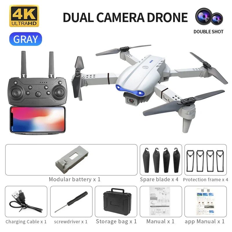 Mini Foldable RC Quadcopter E99 K3 Pro - Dual Camera Aerial Drone with 4K HD, Hold Mode & LED Lights | WIFI Remote Control Toy - TRENSET