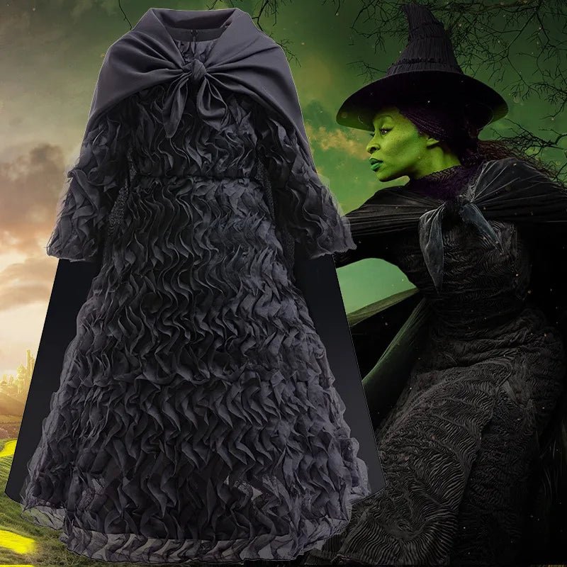 New Wicked Elphaba Dress Halloween performance costume girl cosplay movie same dress 4 - 12 years old black dress up dress+hat - TRENSET