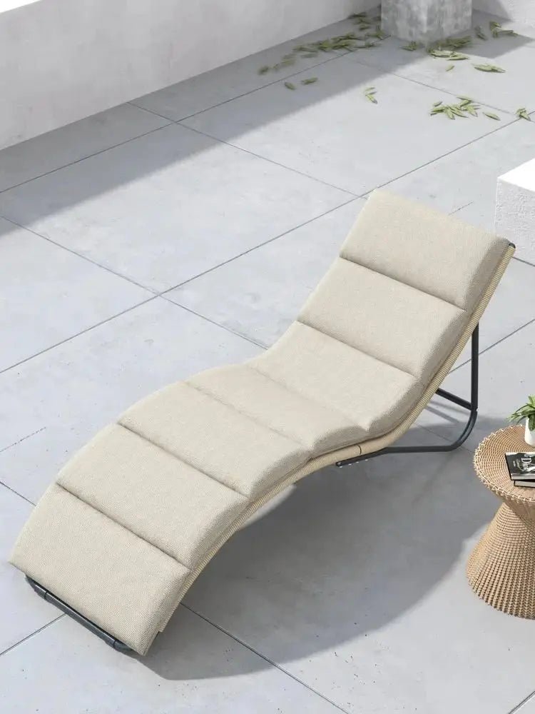 Outdoor Chaise Lounge Sunbathing Chair Arc Lounger with Wicker Cushion Multipurpose Lounge Chair for Poolside - TRENSET