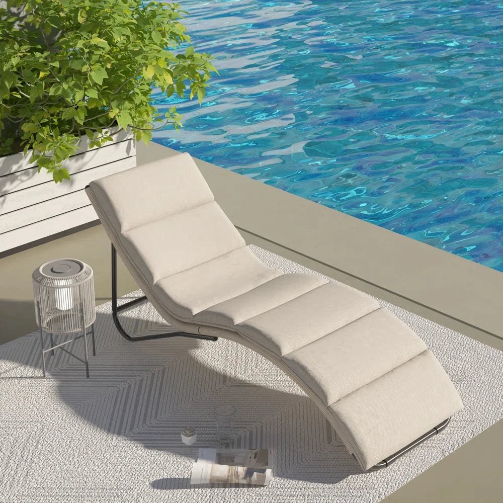 Outdoor Chaise Lounge Sunbathing Chair Arc Lounger with Wicker Cushion Multipurpose Lounge Chair for Poolside - TRENSET