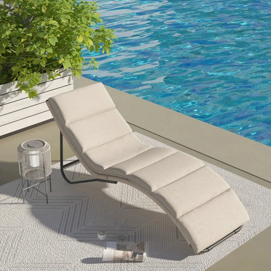 Outdoor Chaise Lounge Sunbathing Chair Arc Lounger with Wicker Cushion Multipurpose Lounge Chair for Poolside - TRENSET