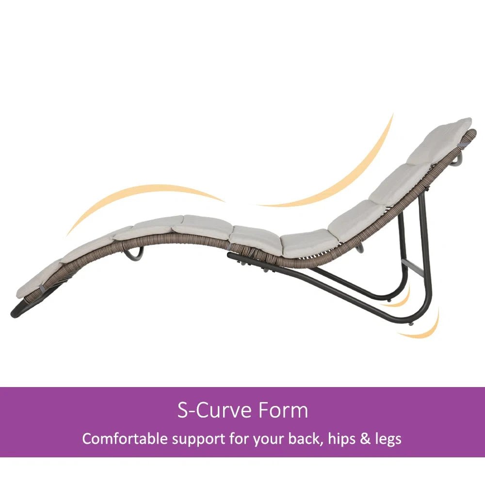 Outdoor Chaise Lounge Sunbathing Chair Arc Lounger with Wicker Cushion Multipurpose Lounge Chair for Poolside - TRENSET