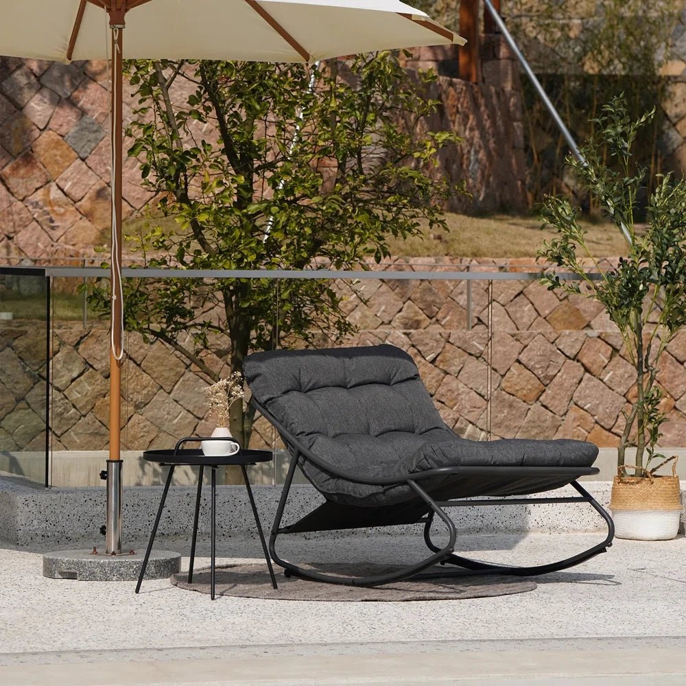 Outdoor Rocking Chair, Padded Cushion Recliner Rocker for Front Porch Sunroom Patio Backyard - TRENSET
