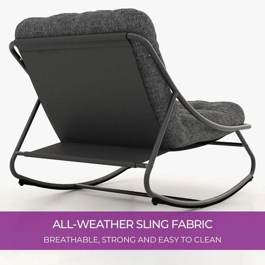Outdoor Rocking Chair, Padded Cushion Recliner Rocker for Front Porch Sunroom Patio Backyard - TRENSET