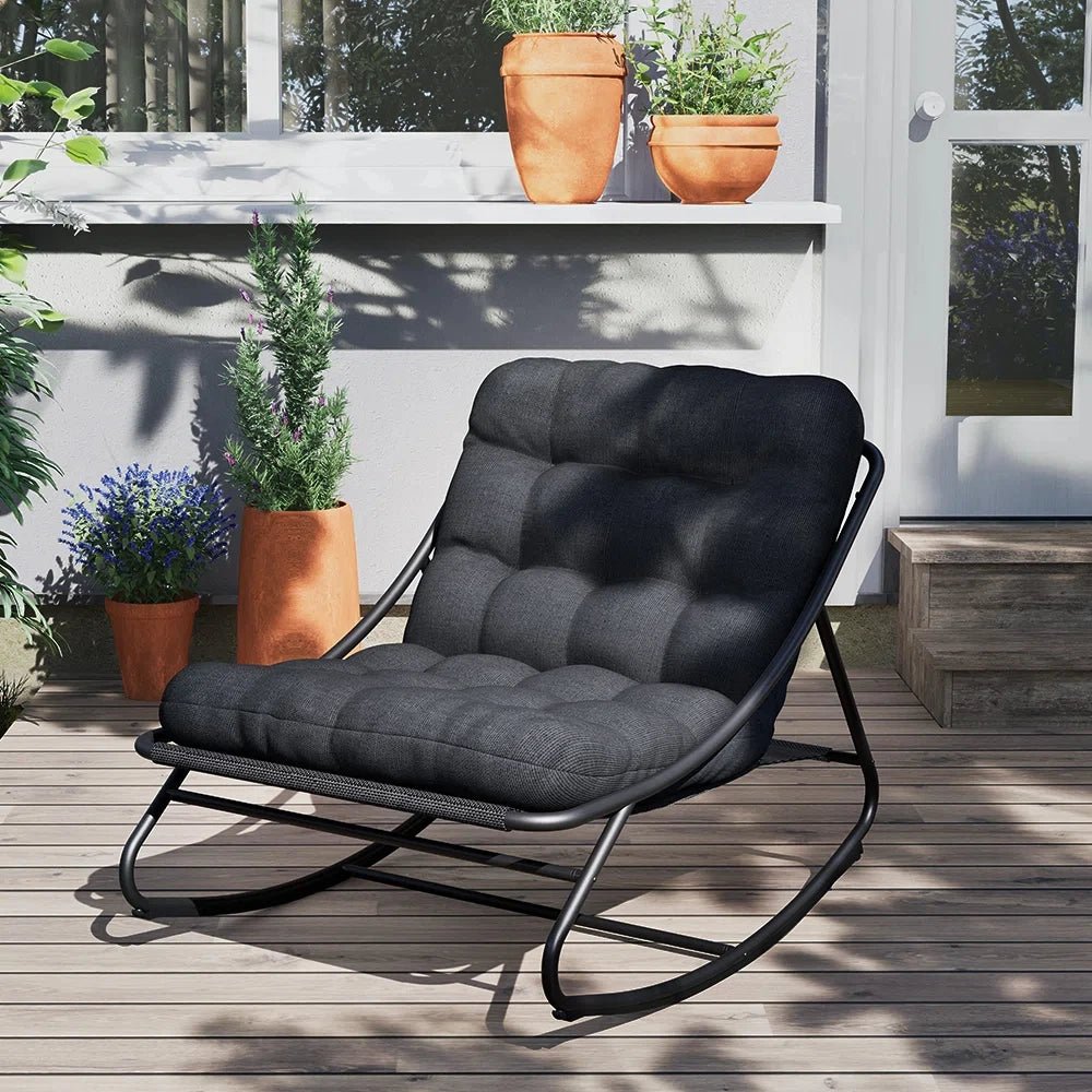 Outdoor Rocking Chair, Padded Cushion Recliner Rocker for Front Porch Sunroom Patio Backyard - TRENSET