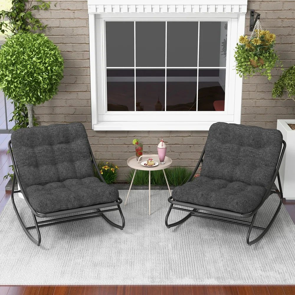 Outdoor Rocking Chair, Padded Cushion Recliner Rocker for Front Porch Sunroom Patio Backyard - TRENSET