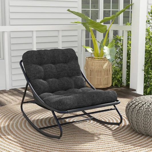 Outdoor Rocking Chair, Padded Cushion Recliner Rocker for Front Porch Sunroom Patio Backyard - TRENSET