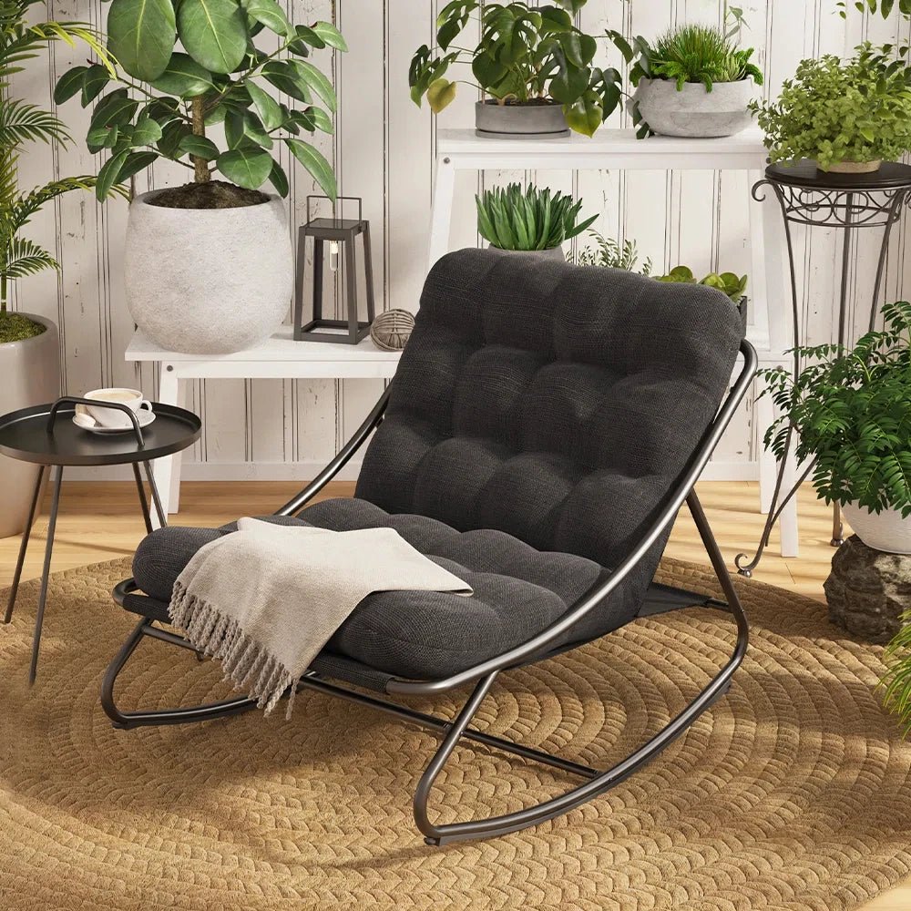 Outdoor Rocking Chair, Padded Cushion Recliner Rocker for Front Porch Sunroom Patio Backyard - TRENSET