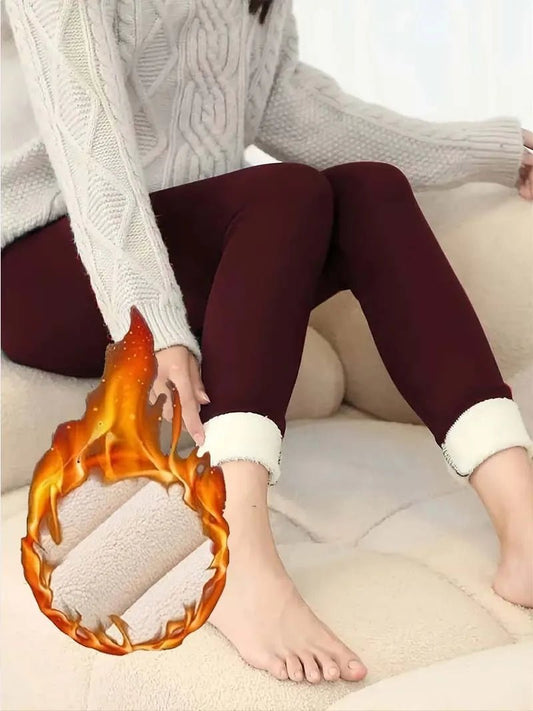 Plush Lined Warm And Cozy Sherpa Leggings For Women - Solid Color High Waist Skinny Long Pants Perfect For Winter Sports, Fitness, - TRENSET