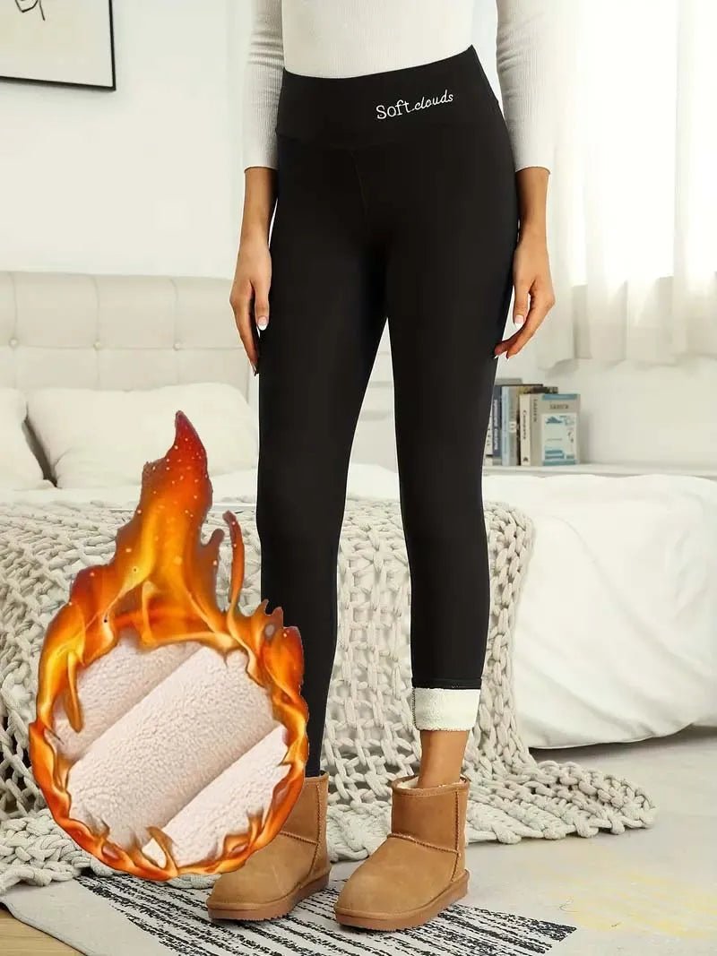 Plush Lined Warm And Cozy Sherpa Leggings For Women - Solid Color High Waist Skinny Long Pants Perfect For Winter Sports, Fitness, - TRENSET