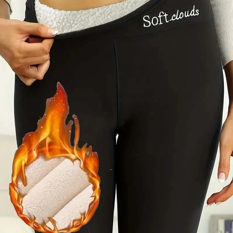 Plush Lined Warm And Cozy Sherpa Leggings For Women - Solid Color High Waist Skinny Long Pants Perfect For Winter Sports, Fitness, - TRENSET