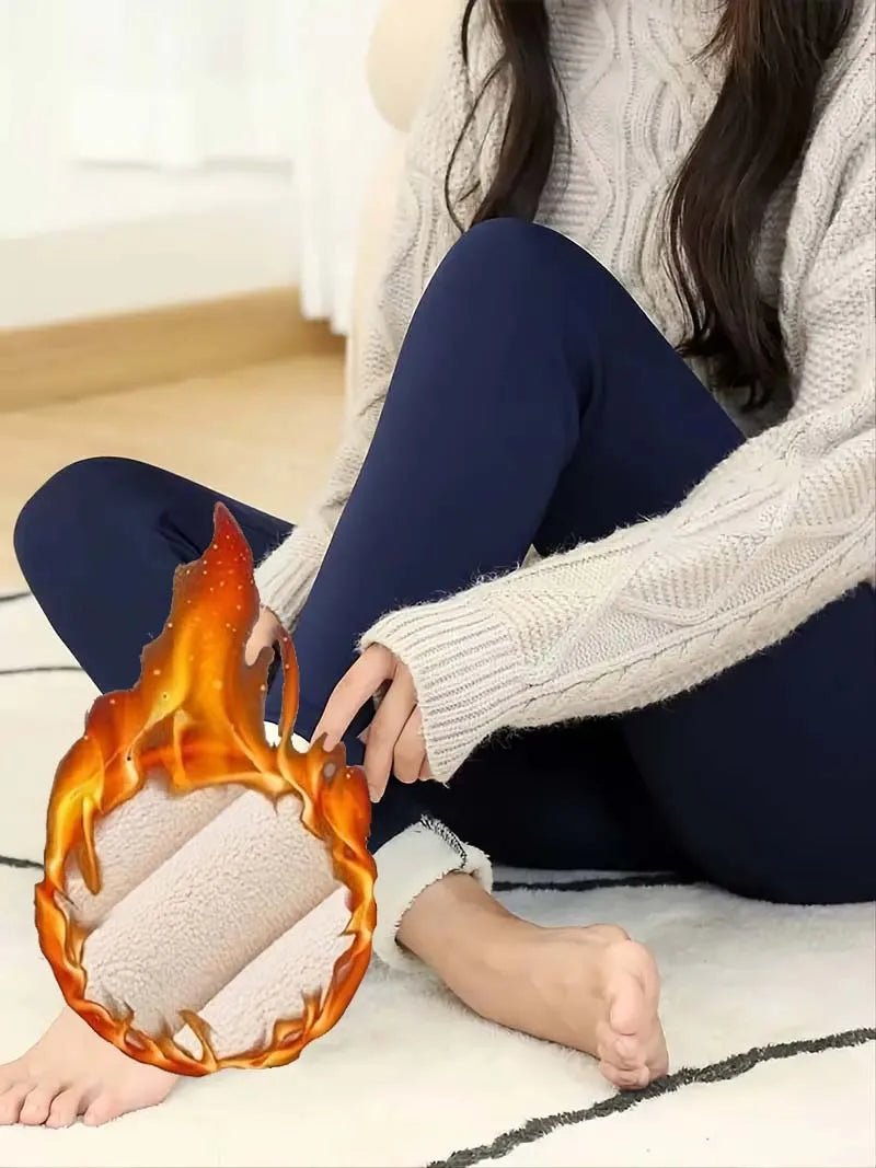 Plush Lined Warm And Cozy Sherpa Leggings For Women - Solid Color High Waist Skinny Long Pants Perfect For Winter Sports, Fitness, - TRENSET