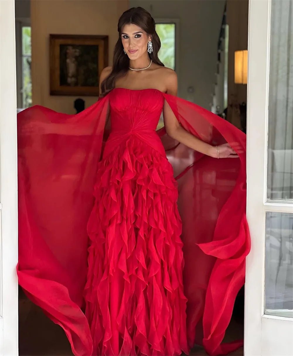 Sansa Strapless A - Line Lace Prom Dress Detachable Shawl Customized Party Dress Floor - Length Zip Evening Dresses - TRENSET