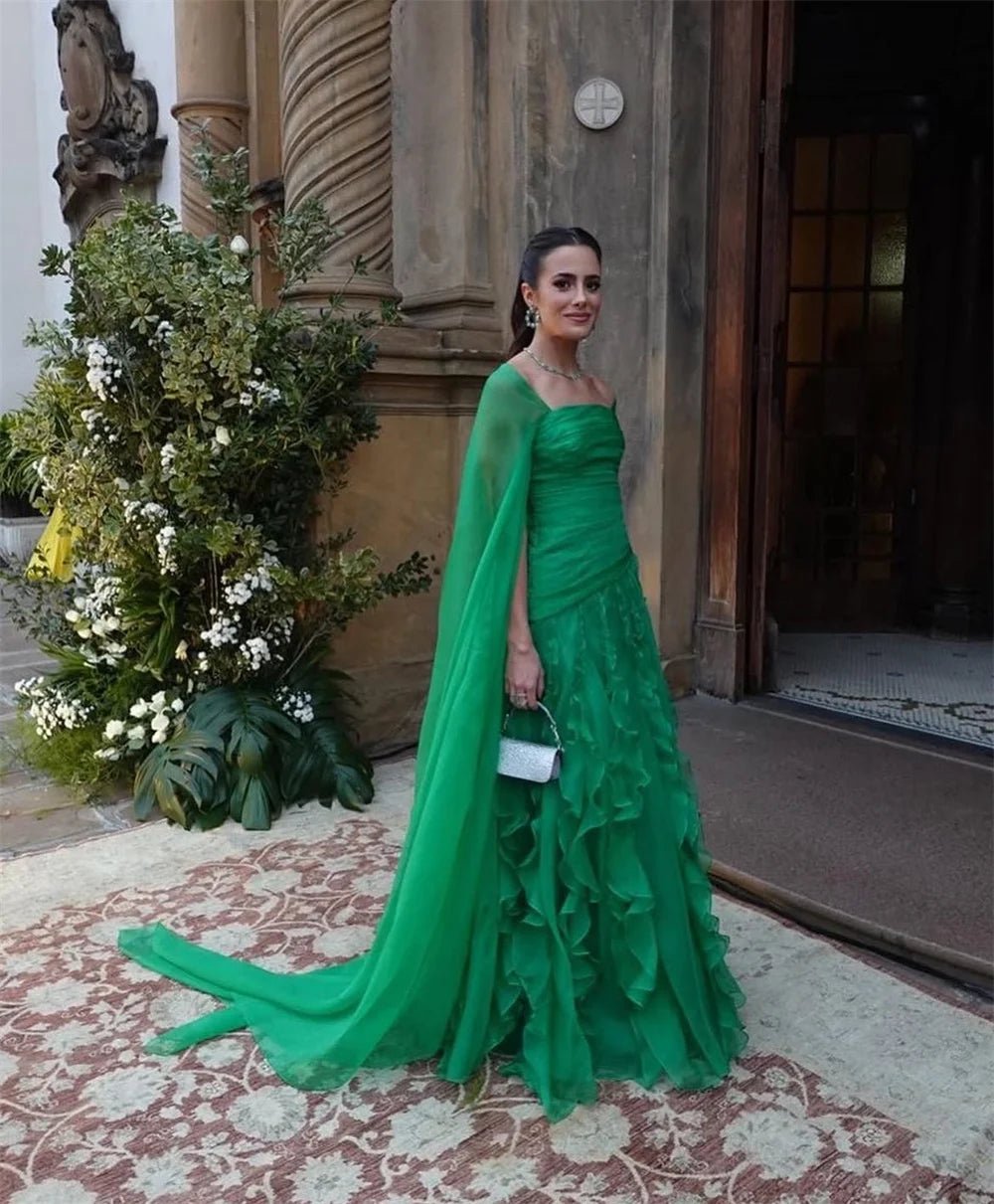 Sansa Strapless A - Line Lace Prom Dress Detachable Shawl Customized Party Dress Floor - Length Zip Evening Dresses - TRENSET