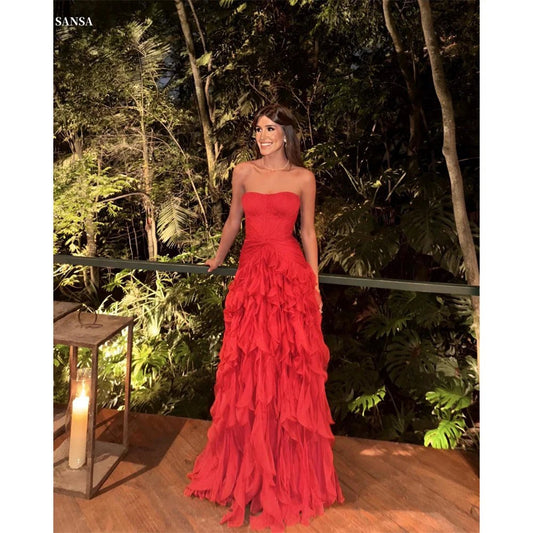 Sansa Strapless A - Line Lace Prom Dress Detachable Shawl Customized Party Dress Floor - Length Zip Evening Dresses - TRENSET