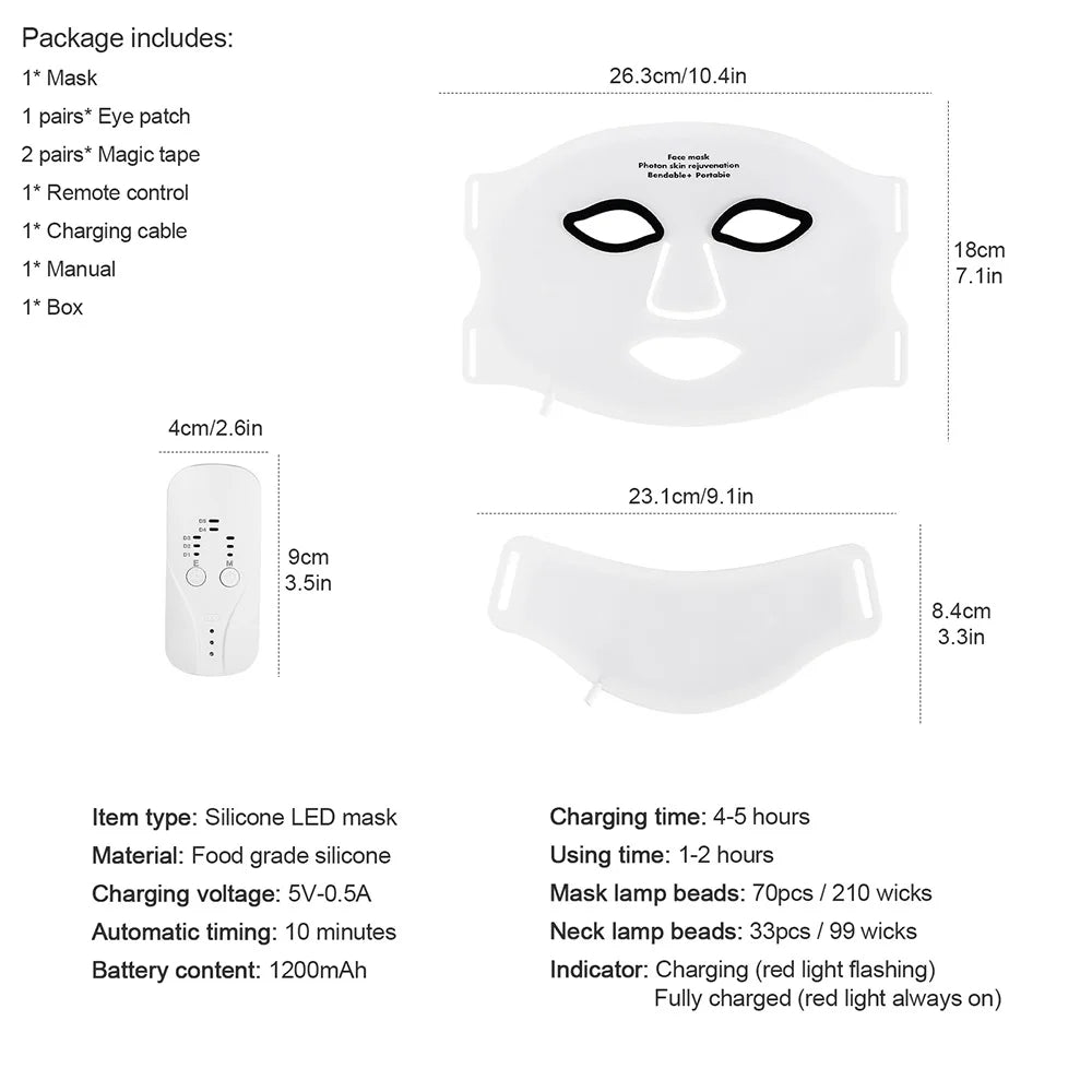 Silicone LED Mask Face With Neck 7 Colors LED Photon Red Light Infrared Therapy Flexible Facial Mask Repair Skin Wireless Use - TRENSET