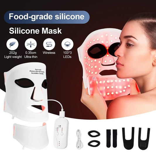 Silicone LED Mask Face With Neck 7 Colors LED Photon Red Light Infrared Therapy Flexible Facial Mask Repair Skin Wireless Use - TRENSET