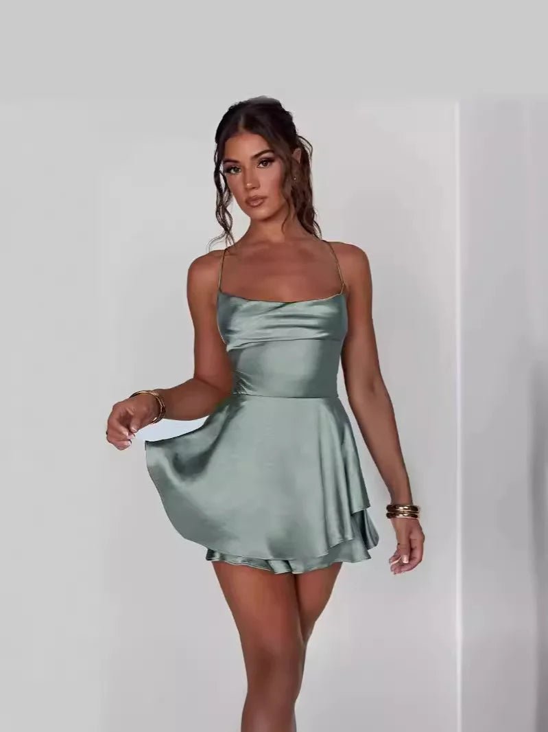 Summer New Popular European and American Style Sexy Slimming Show Solid Color Slimming Dress Short Women's - TRENSET