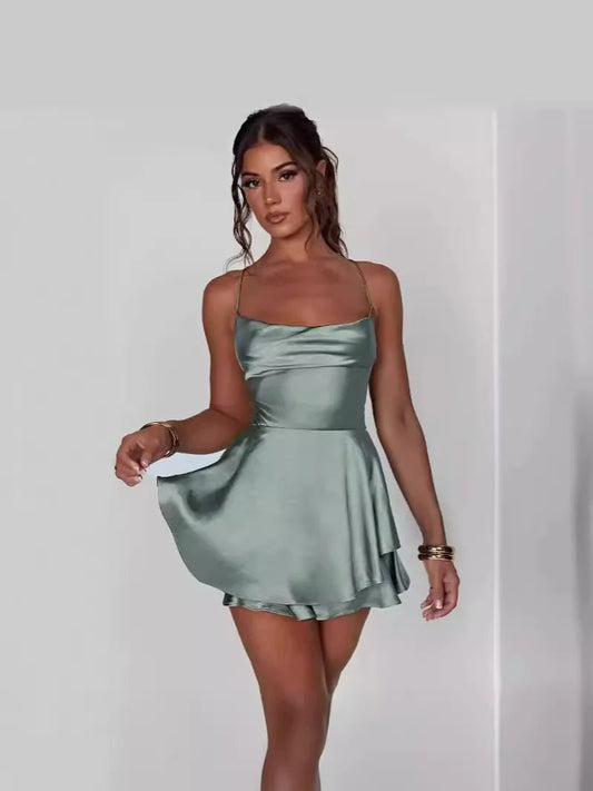 Summer New Popular European and American Style Sexy Slimming Show Solid Color Slimming Dress Short Women's - TRENSET