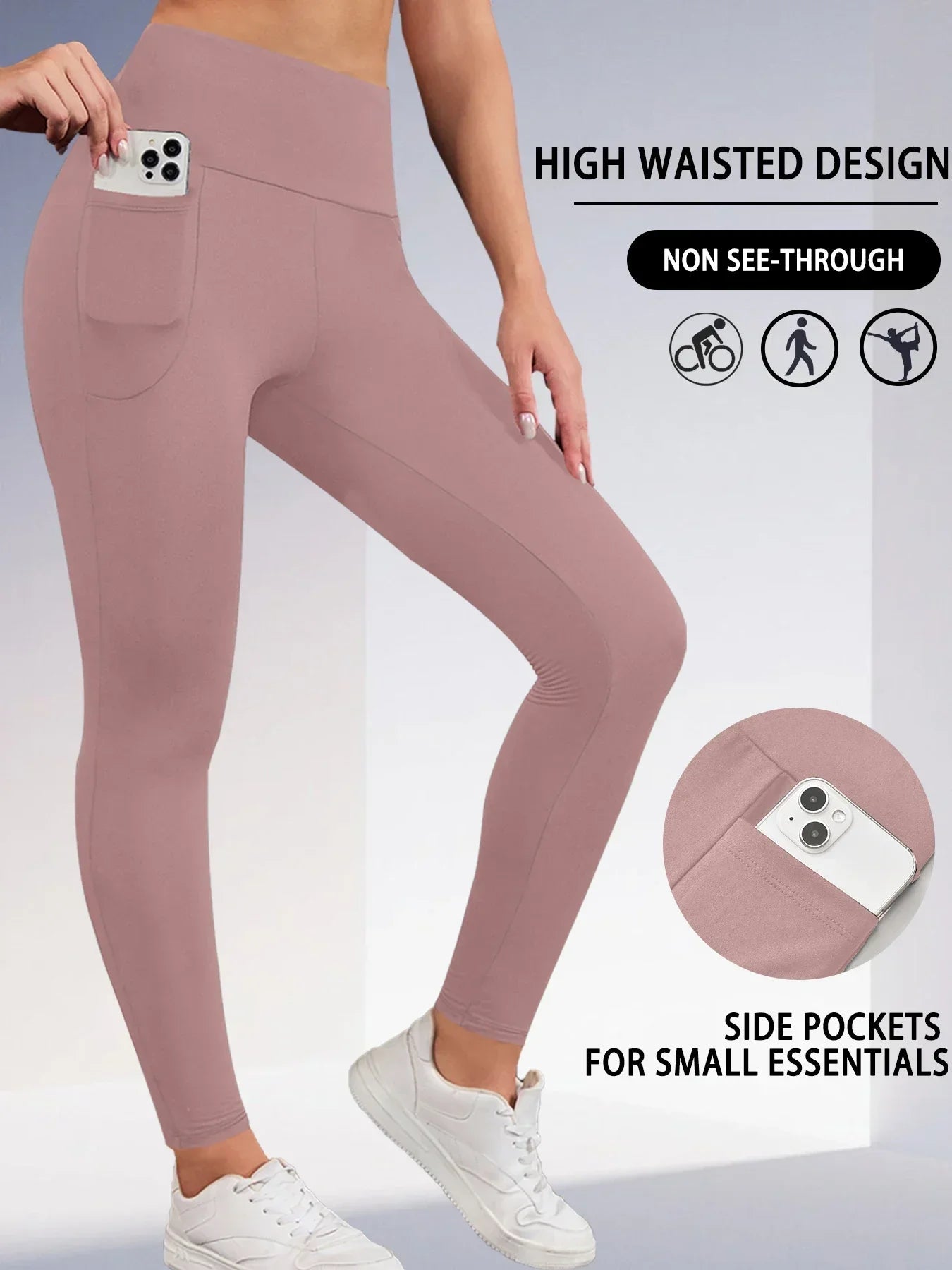 Super Soft Sports Leggings With Pockets For Women High Waisted Workout Yoga Running Push Up Gym Fitness Tight Pants Women's - TRENSET