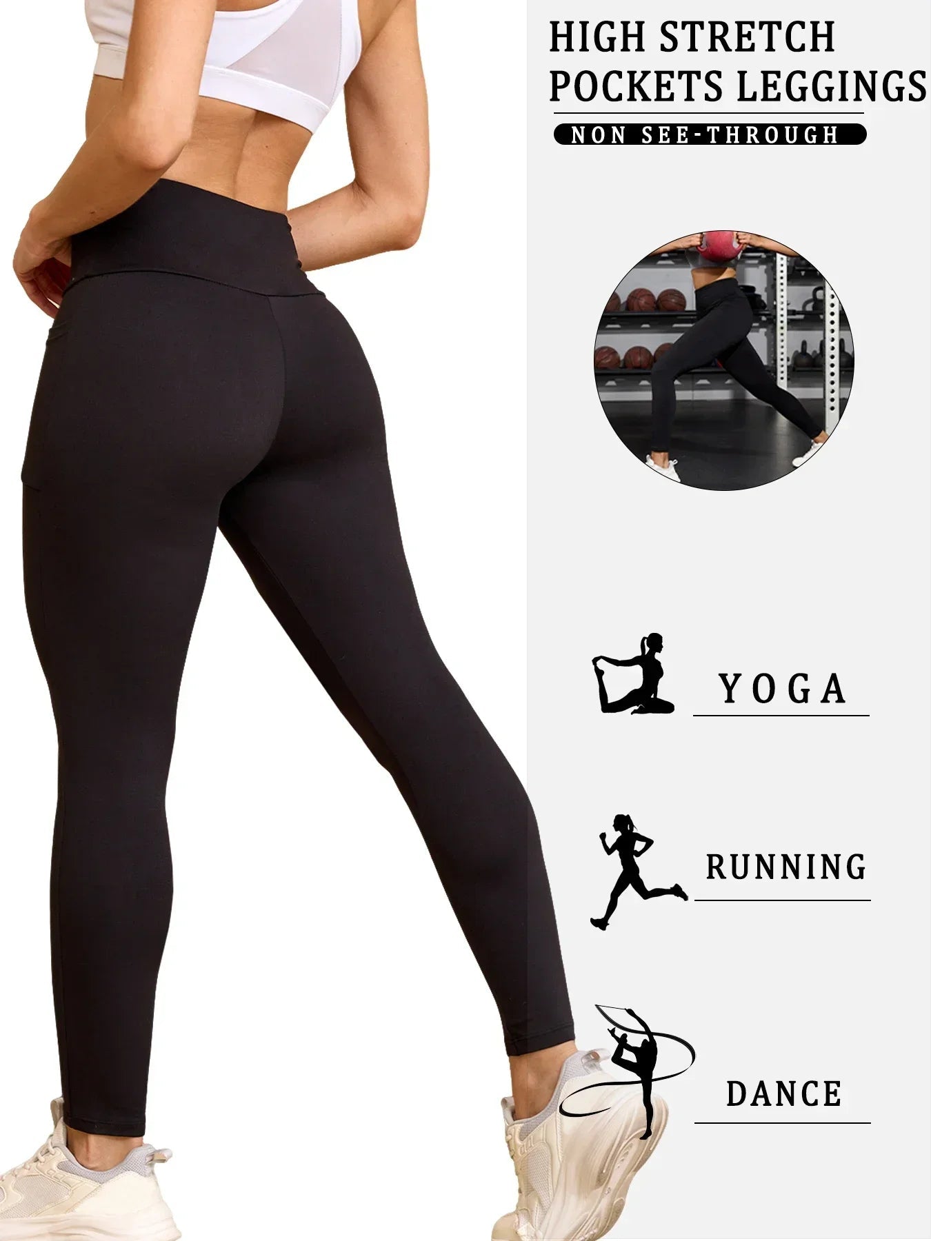 Super Soft Sports Leggings With Pockets For Women High Waisted Workout Yoga Running Push Up Gym Fitness Tight Pants Women's - TRENSET