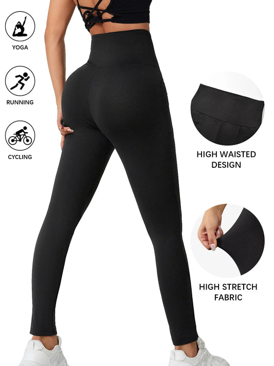 Super Soft Sports Leggings With Pockets For Women High Waisted Workout Yoga Running Push Up Gym Fitness Tight Pants Women's - TRENSET