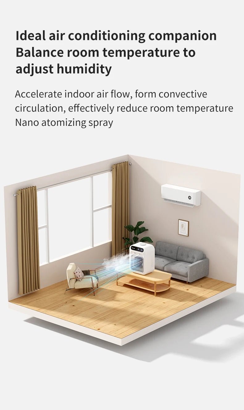 USB Rechargeable Mini Air Conditioner Fan Portable Cooling Fan with 1800mAh Battery Air Circulator Humidifier - for Home Office - TRENSET