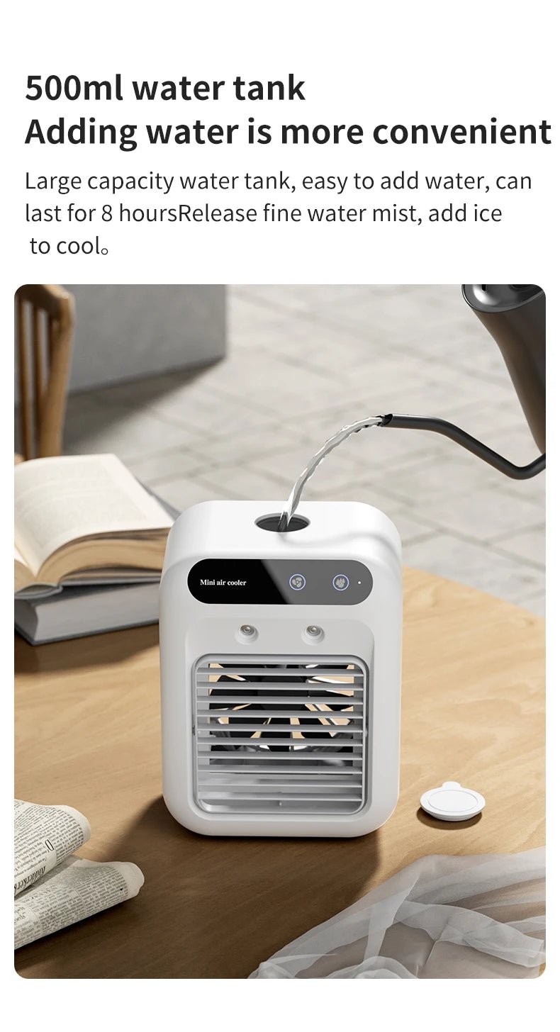 USB Rechargeable Mini Air Conditioner Fan Portable Cooling Fan with 1800mAh Battery Air Circulator Humidifier - for Home Office - TRENSET