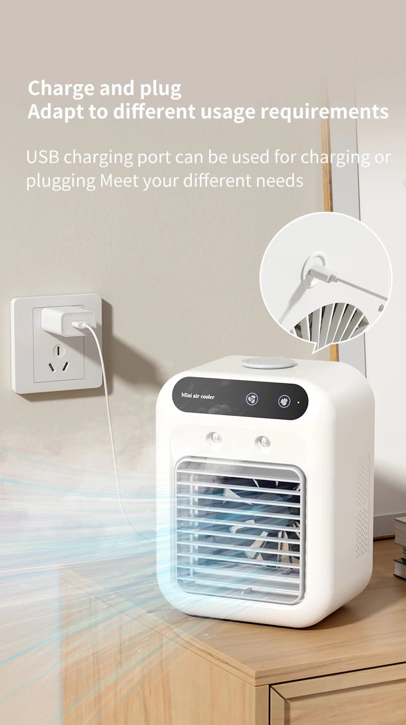 USB Rechargeable Mini Air Conditioner Fan Portable Cooling Fan with 1800mAh Battery Air Circulator Humidifier - for Home Office - TRENSET