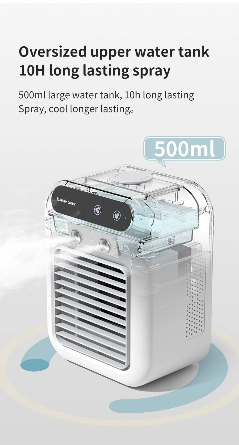 USB Rechargeable Mini Air Conditioner Fan Portable Cooling Fan with 1800mAh Battery Air Circulator Humidifier - for Home Office - TRENSET