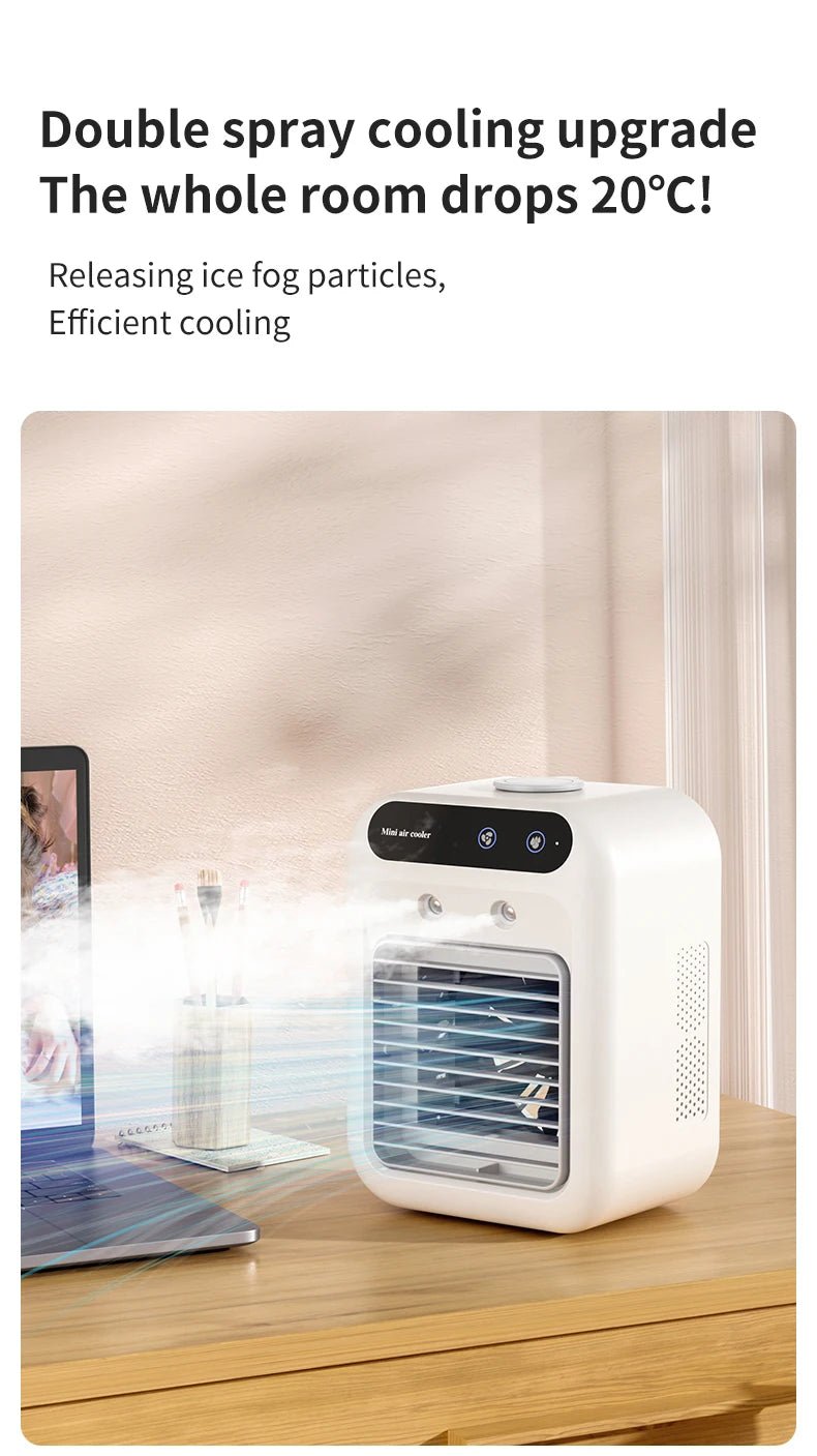 USB Rechargeable Mini Air Conditioner Fan Portable Cooling Fan with 1800mAh Battery Air Circulator Humidifier - for Home Office - TRENSET