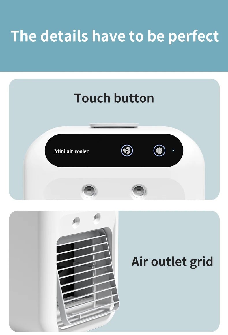 USB Rechargeable Mini Air Conditioner Fan Portable Cooling Fan with 1800mAh Battery Air Circulator Humidifier - for Home Office - TRENSET