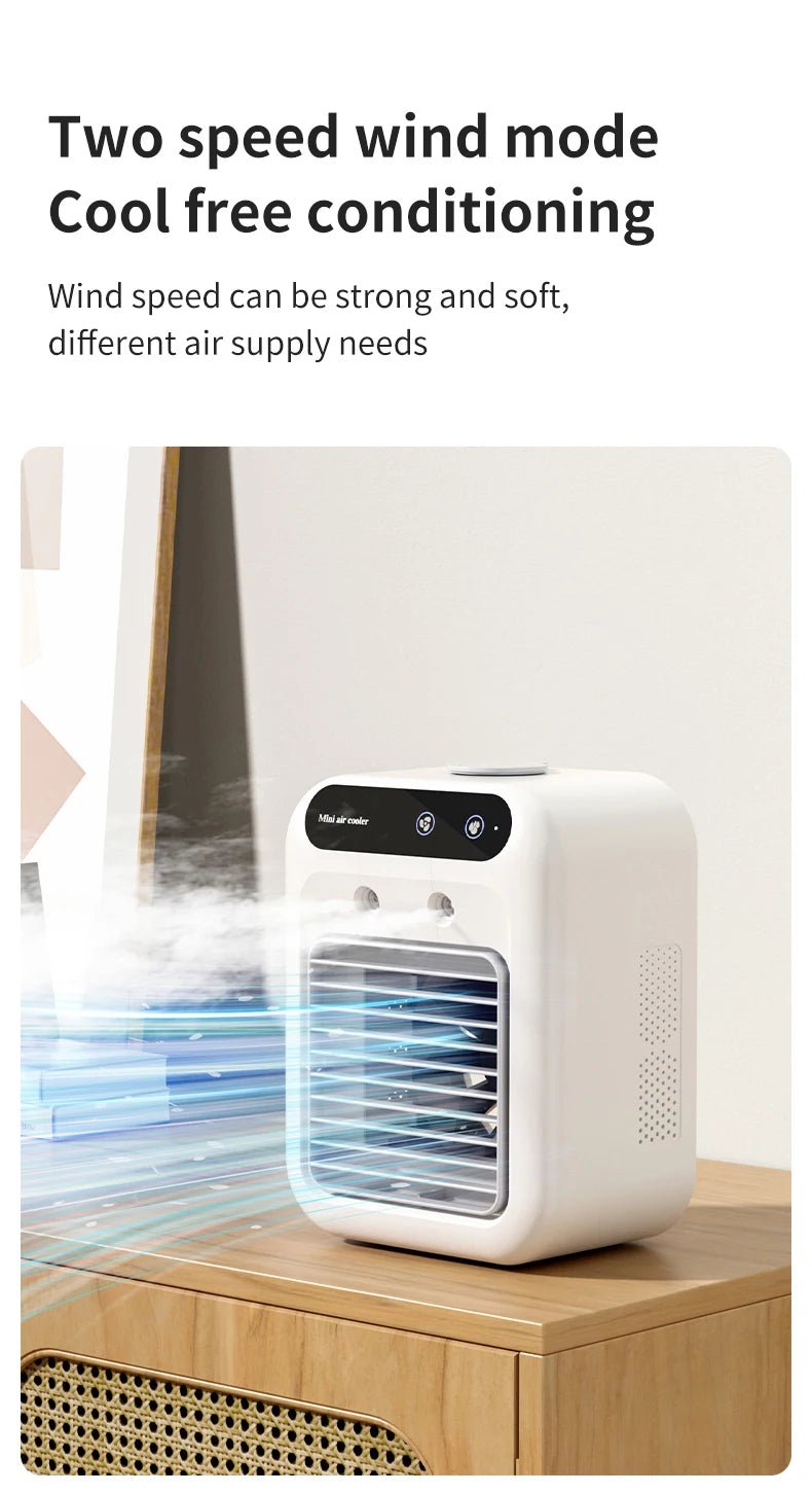 USB Rechargeable Mini Air Conditioner Fan Portable Cooling Fan with 1800mAh Battery Air Circulator Humidifier - for Home Office - TRENSET